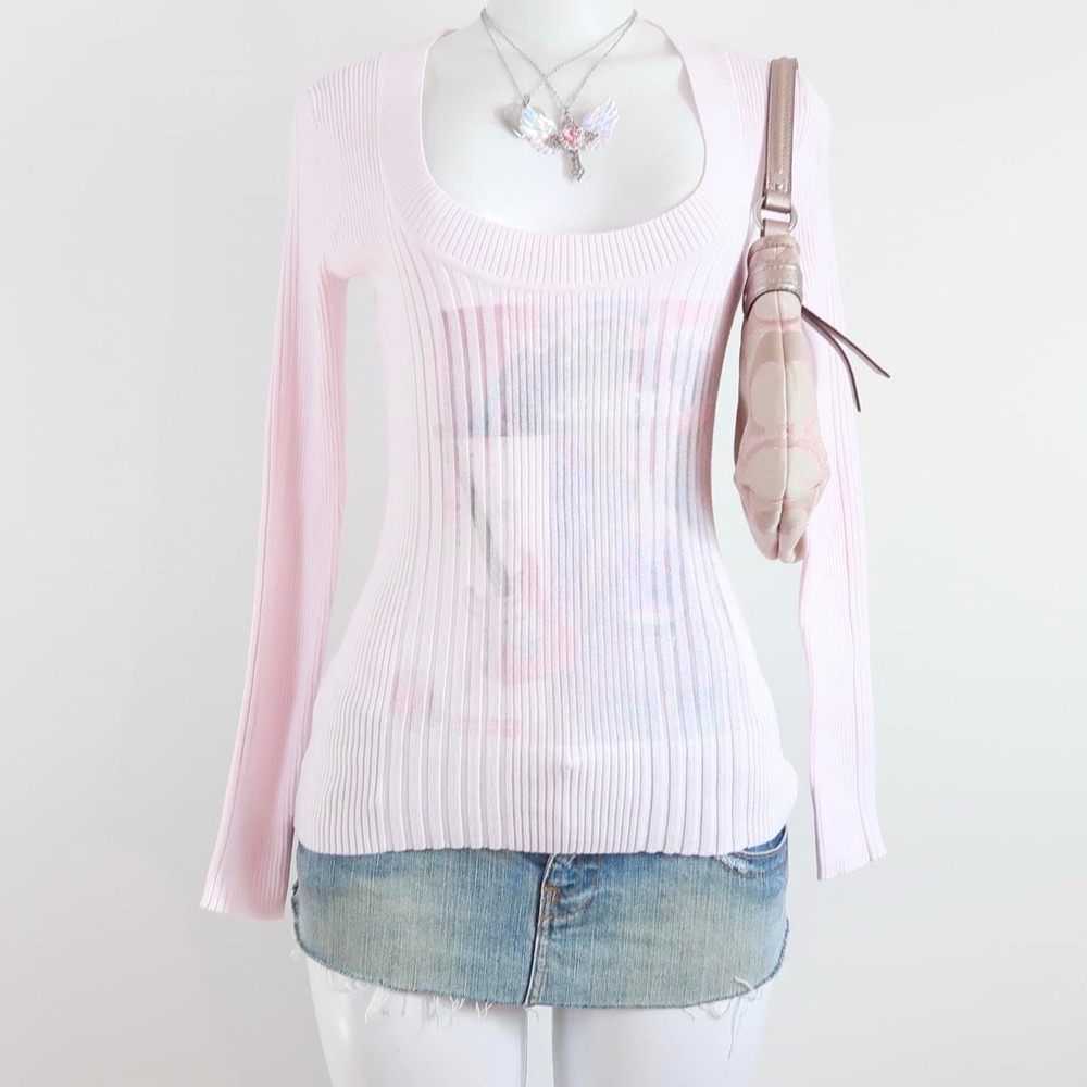 pale pink sheer ribbed long sleeve top | y2k 2000s fairycore